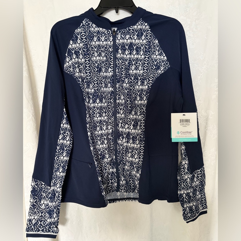 Coolibar Navy & White Geometric Swimshirt UPF 50  - Women's L NWT